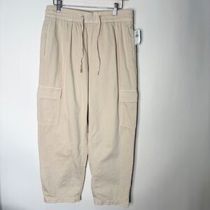 Gap Easy Cargo Pants Broken Twill Tan Pull On Lounge Streetwear Women M NWT